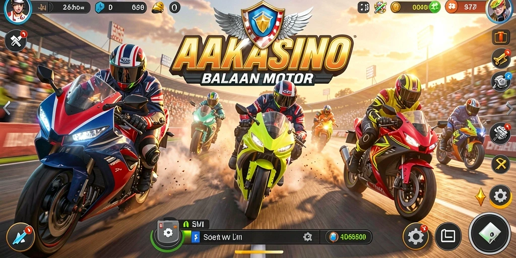 Gameplay menegangkan AAKASINO dengan balapan motor yang cepat.