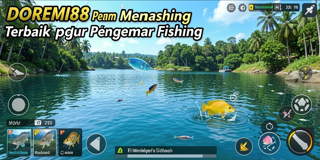 Tampilan gameplay DOREMI88 yang menampilkan petualangan memancing yang seru.
