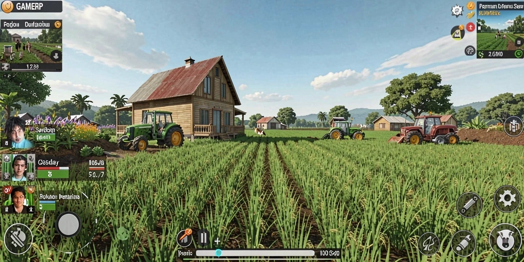 Screenshot GAMERP menunjukkan player sedang bercocok tanam dengan hasil panen yang melimpah.