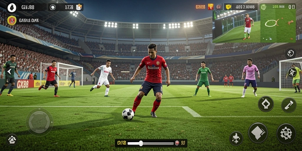 Tangkapan layar GX88 menunjukkan aksi mendebarkan di lapangan sepak bola.
