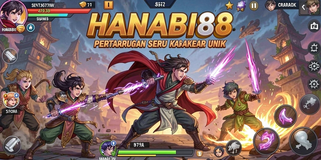 Tampilan gameplay seru bertarung di HANABI88 dengan karakter menawan.