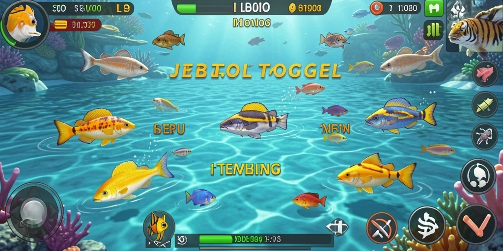 Tampilan gameplay seru dalam JEBOLTOGEL saat menembak ikan.