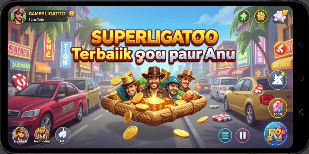 Tangkapan layar utama gameplay SUPERLIGATOTO menunjukkan strategi bisnis yang mendebarkan.