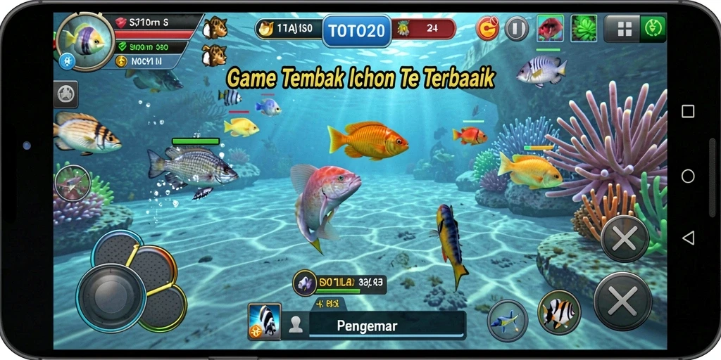 Screenshot TOTO20 menampilkan aksi penembakan ikan yang seru.