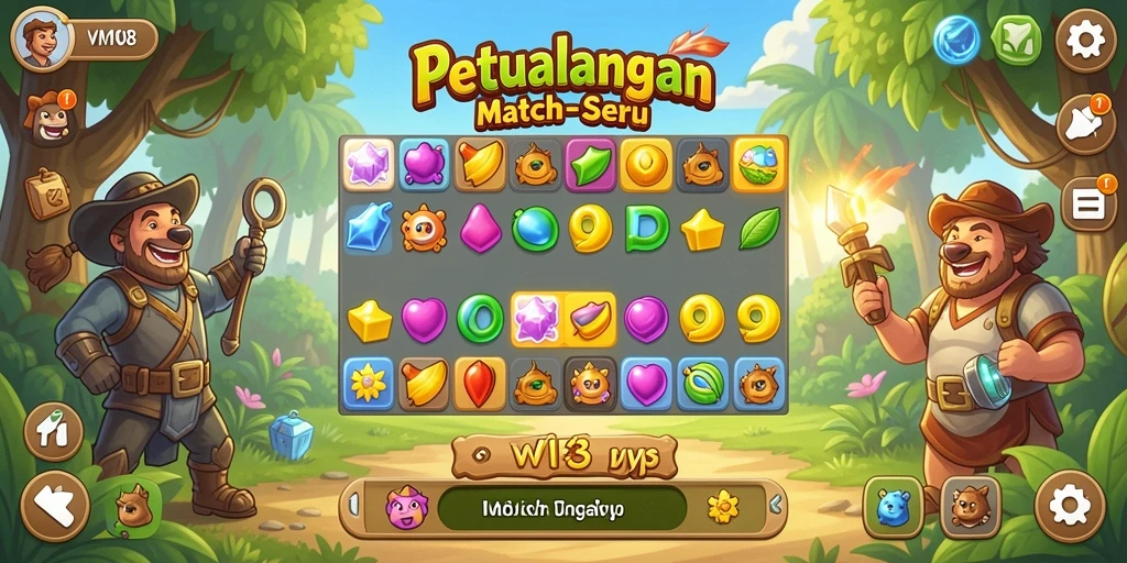 Gameplay seru VM108 dengan permata berwarna-warni yang harus dicocokkan.